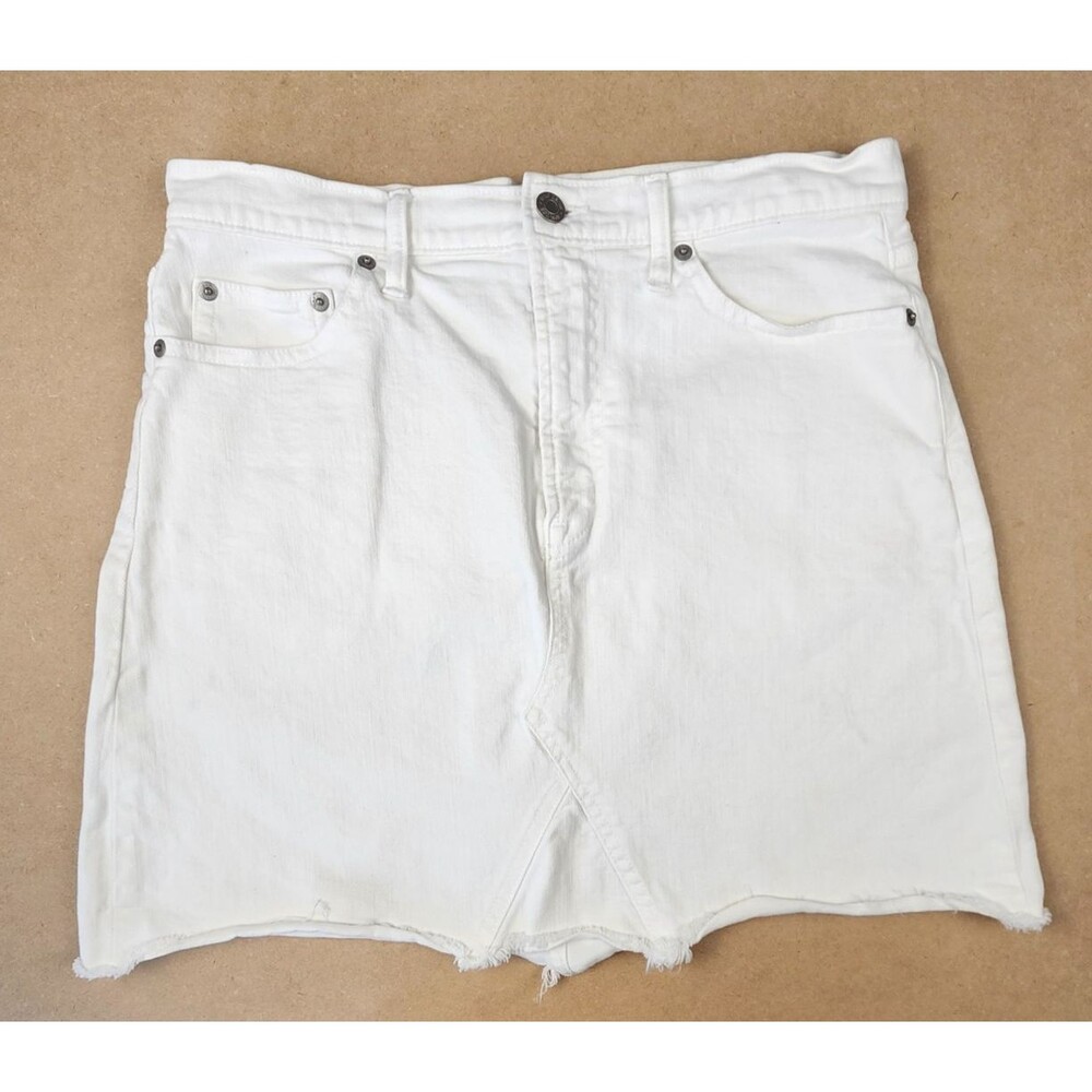 Gap White Denim Mini Skirt 30 T Raw Hem Stretch Festival Summer Casual